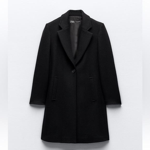 Zara Jackets & Blazers - Zara felt texture wool blend coat peacoat jacket black small 8431/102